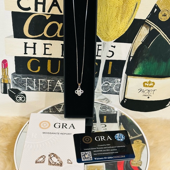 1 Ctw Moissanite Flower Cut Pendant Sterling Silver Necklace w/ Cert. & Box - Picture 7 of 10